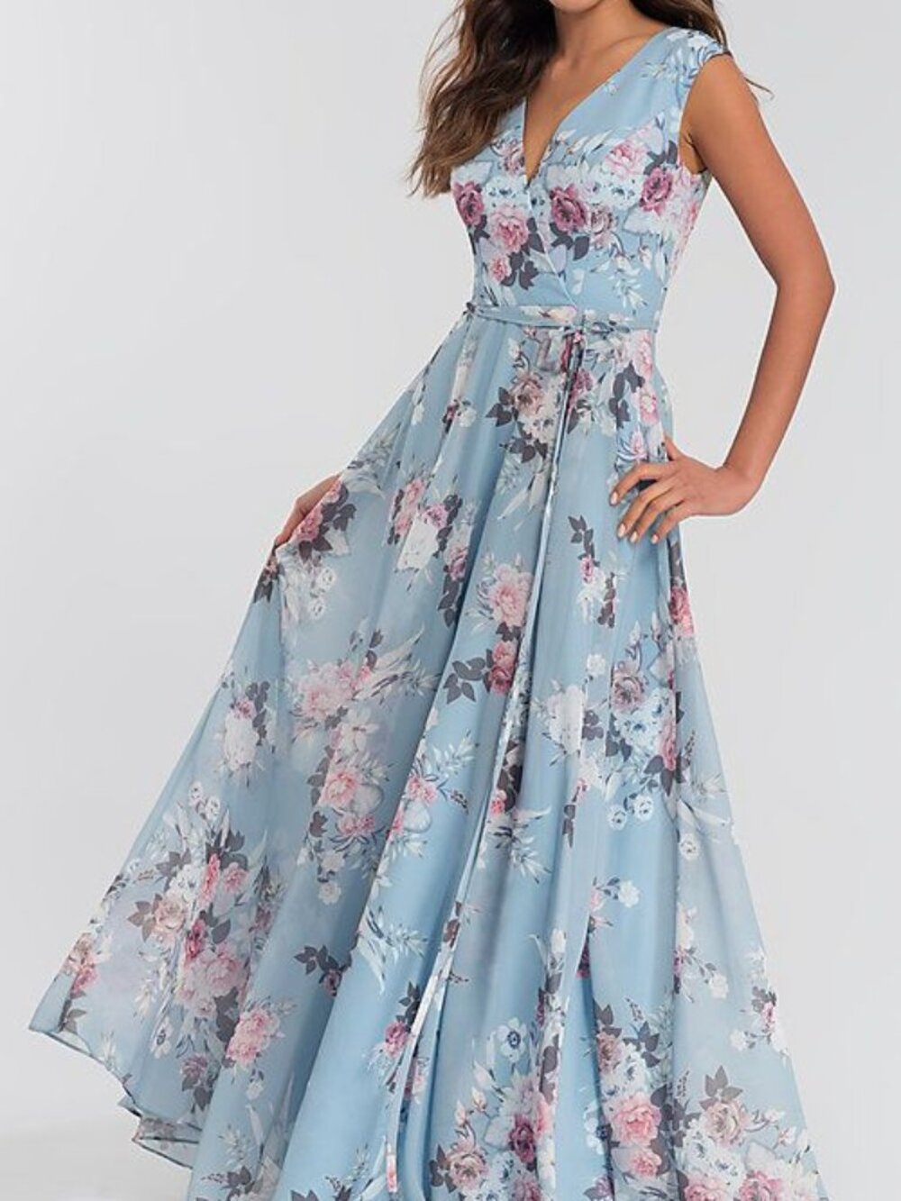 KLEINFELD gown dress chiffon floral blue - 16 PLUS (see measurements)